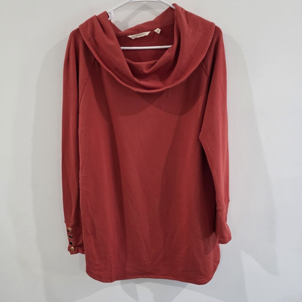 Soft Surroundings Womens Cowl Neck Tunic Sweater Size Small Orange Minimalist